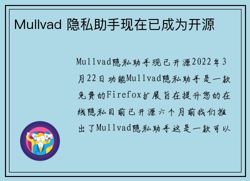 Mullvad 隐私助手现在已成为开源 