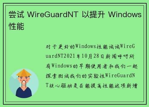 尝试 WireGuardNT 以提升 Windows 性能 